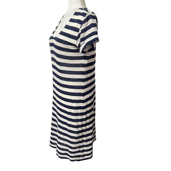 THEORY Navy & White Striped Small Nautical Karelo Soft Linen Petite Shirt Dress - Picture 12 of 16